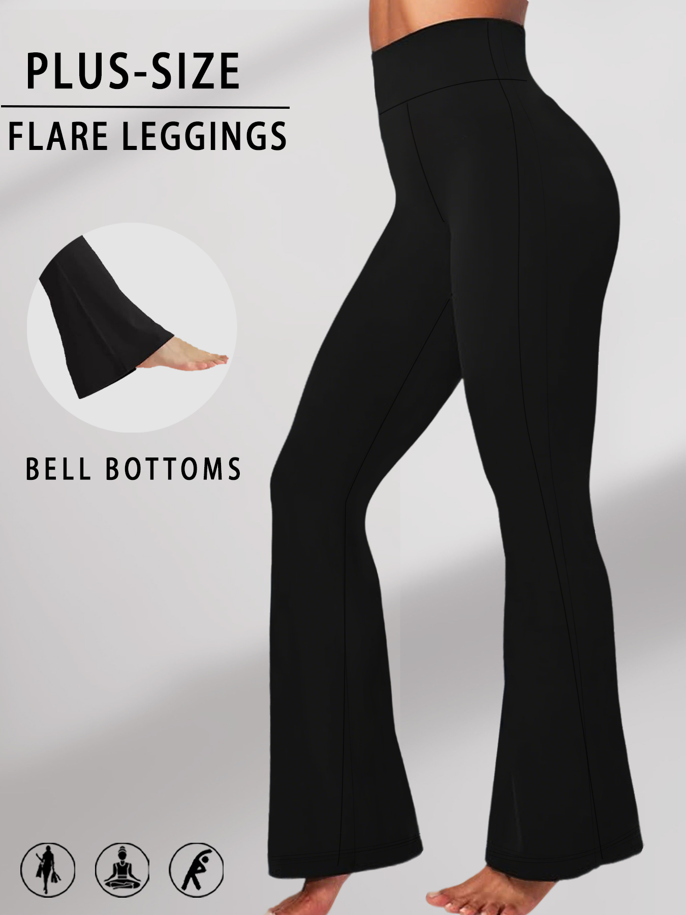 Yoga Fitness Leggings - プラスサイズ女性用スーパーソフトフレアパンツ、ハイウエストお腹引き締めワークアウトヨガプッシュアップジムフィットネスロングレギンスベルボトム