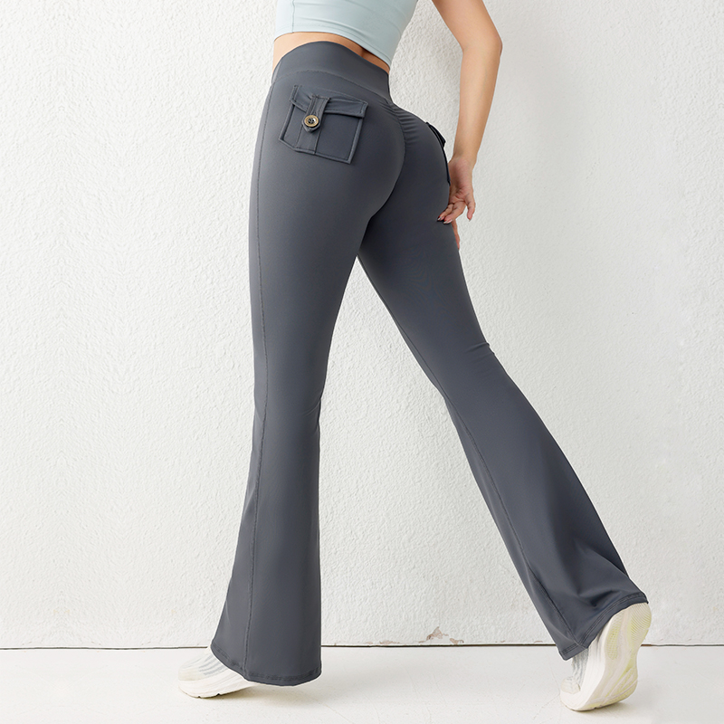 Yoga Fitness Pants - ソリッドカラーのバットリフティングジムフィットネスパンツハイウエストフレアヨガレギンス女性用