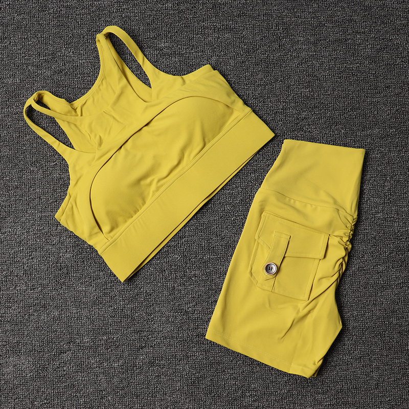 フィットネスショーツヨガセット女性のトラックスーツハイウエス - Yoga Fitness Leggings のレビューと価格