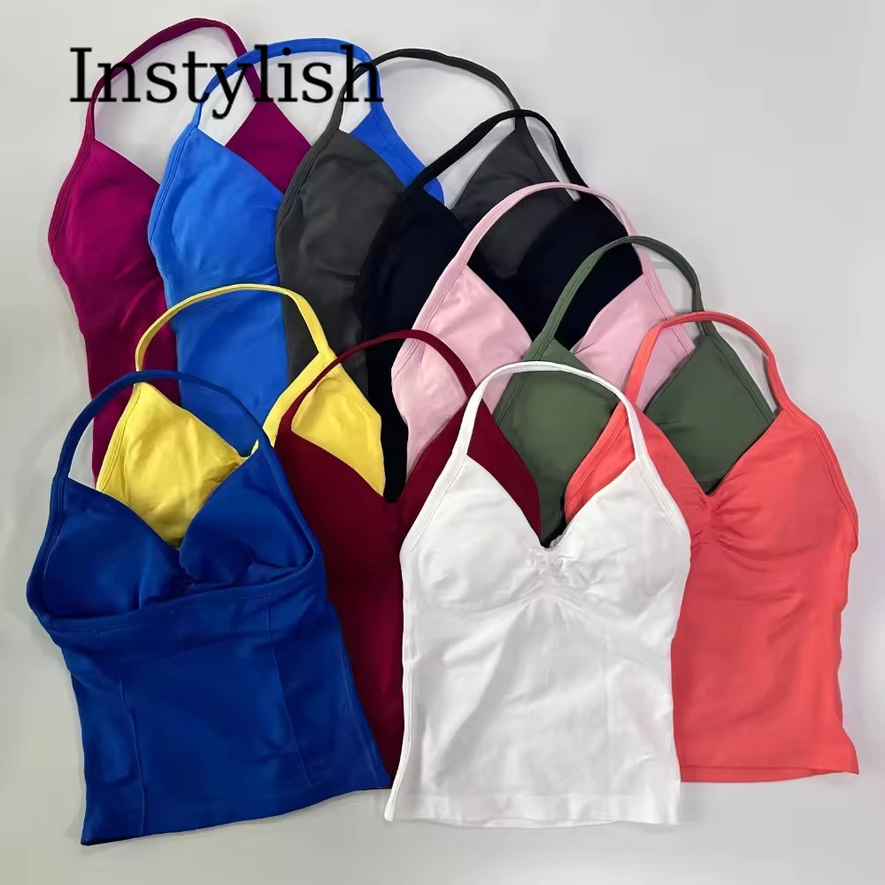 女性用シームレスヨガ2ピースセット ホルターVネック ルシュ - Yoga Fitness Leggings のレビューと価格
