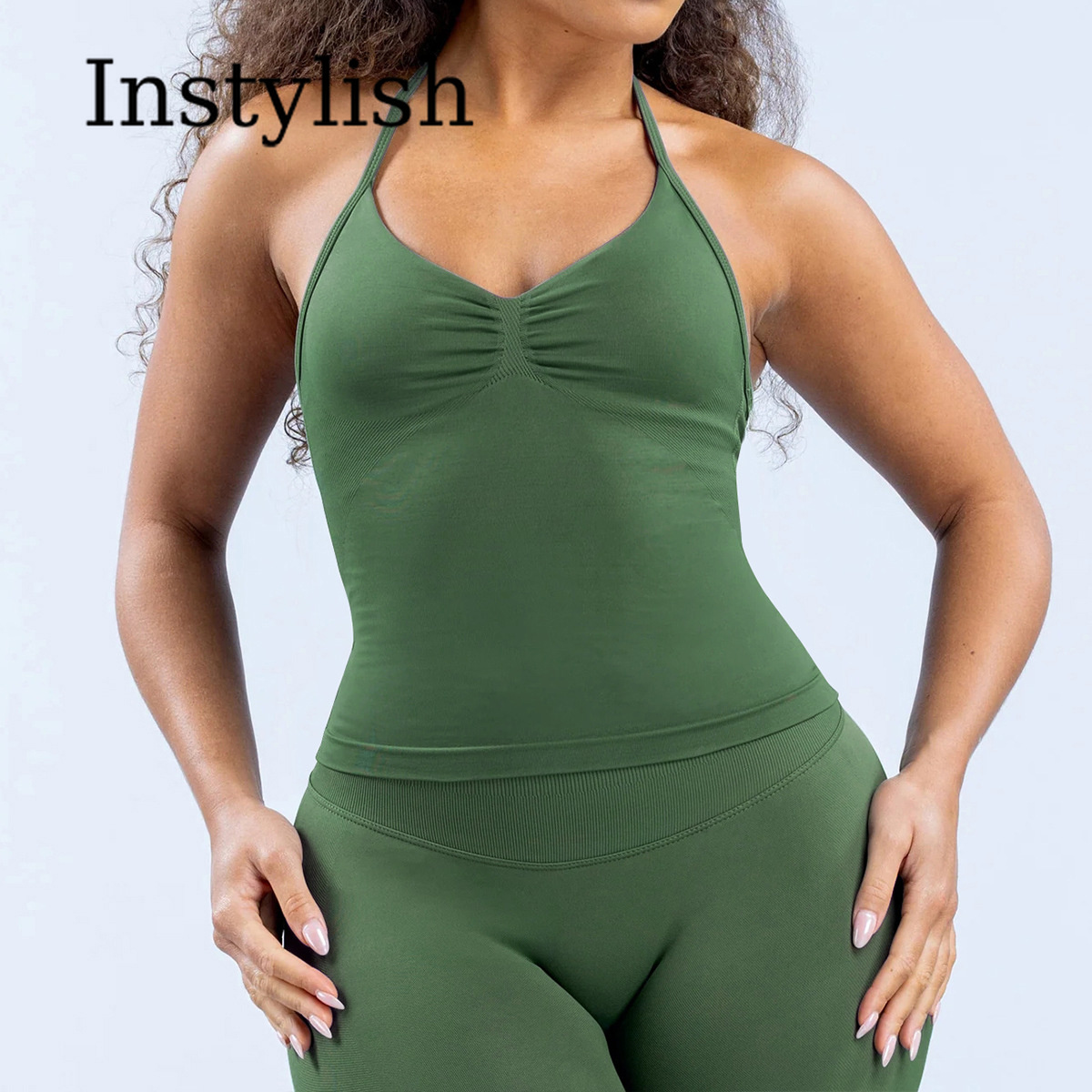 女性用シームレスヨガ2ピースセット ホルターVネック ルシュ - Yoga Fitness Leggings のレビューと価格